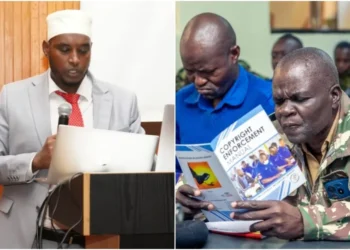 Yussuf Osman Ahmed (l) breaks down the intellectual property enforcement in Kenya. Photo|courtesy.