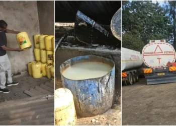 ACA with a multi-agency team seized counterfeit cooking oil worth  Sh100M in Shimanzi, Mombasa. Photo|courtesy.