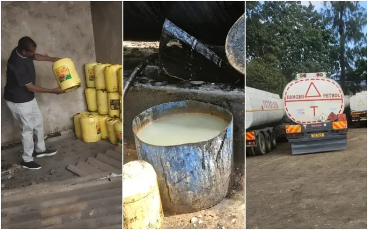 ACA with a multi-agency team seized counterfeit cooking oil worth  Sh100M in Shimanzi, Mombasa. Photo|courtesy.