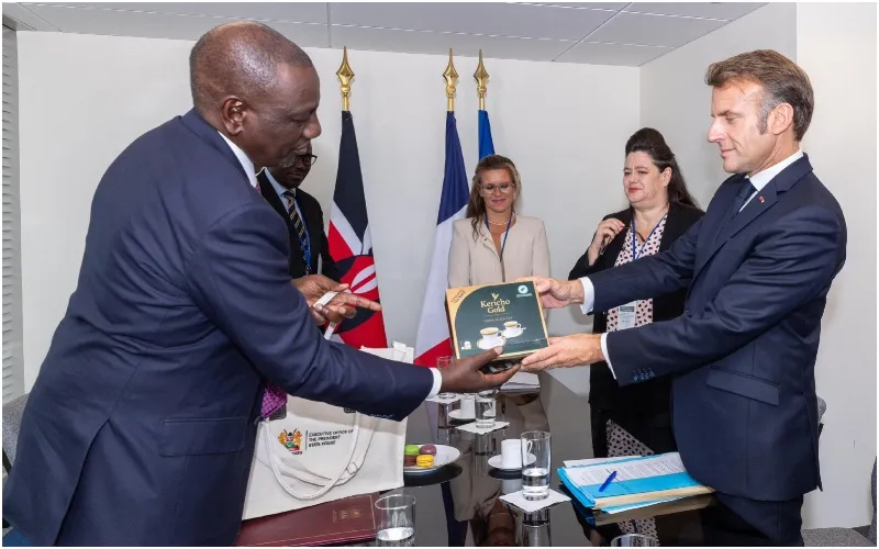 President William Ruto held talks with his French counterpart Emmanuel Macron on the margins of UNGA in New York. Photo|courtesy.