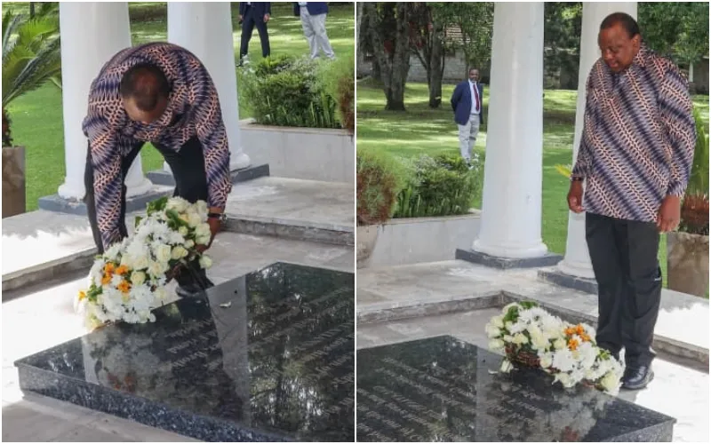 Former president Uhuru Kenyatta laid a wreath on the graveside of Daniel arap Moi in Kabarak. Photo, courtesy.