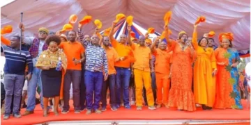 Late ODM leader Raila Odinga (c), with the party members during a past event. Photo: ODM. Source: X.