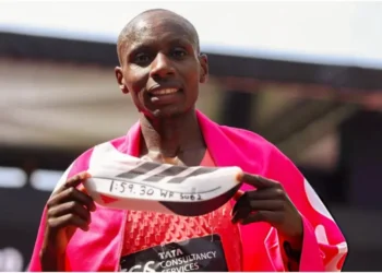 Sabastian Sawe became the first person in history to run a sub two-hour marathon in race conditions. Photo: BBC Sport. Source: X.