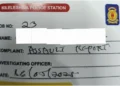 An OB number for an assault case reported at Kileleshwa Police Station. Photo: Jakonyango. Source: X.