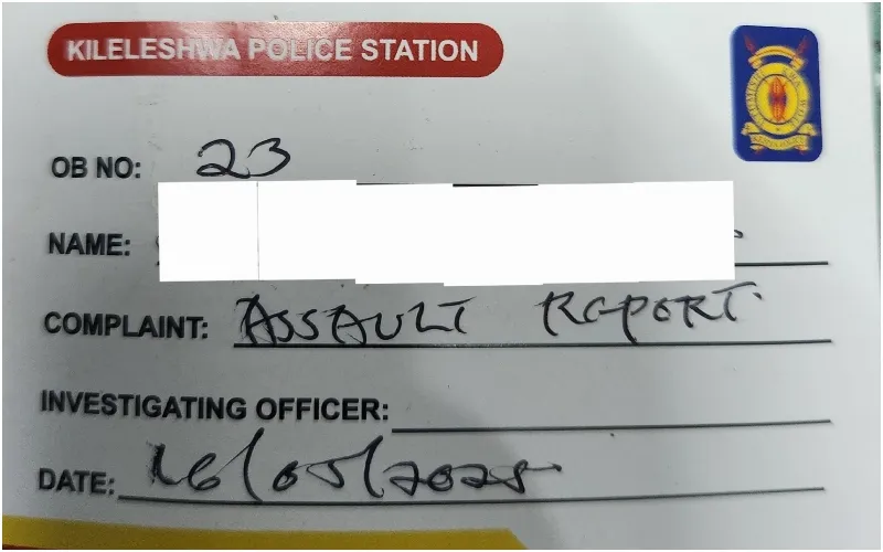 An OB number for an assault case reported at Kileleshwa Police Station. Photo: Jakonyango. Source: X.