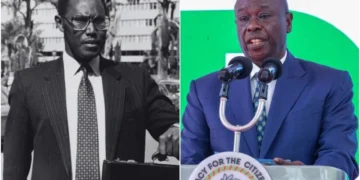 The late George Saitoti (l) with Rigathi Gachagua (r). Photo, courtesy.