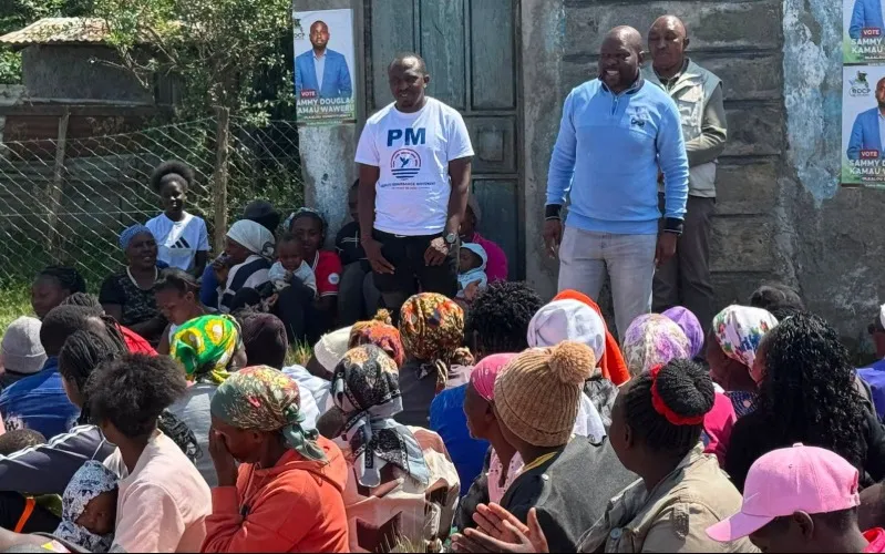 MP Caleb Amisi pitched a tent in Ol Kalou to campaign for his preferred candidate, Timothy Kariuki Kamau. Photo: Caleb Amisi. Source: Facebook.