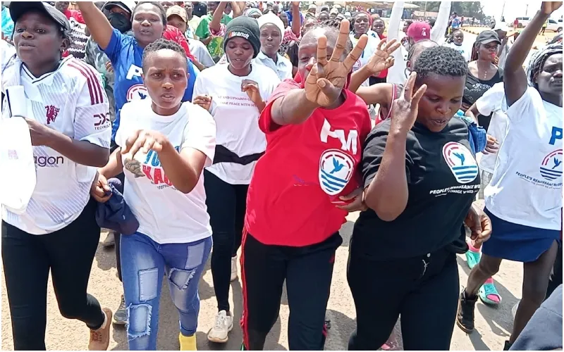 Gen Zs, who are a majority of the People's Renaissance Movement members, dance and celebrate in Kitale town, Trans-Nzoia County. Photo: Mary Njoroge. Source: X.