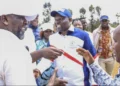 PM party leader Caleb Amisi received a warm welcome in Tharaka Nithi County, where he landed in a chopper for a meet-the-people tour. Photo: Dennis Lubanga. Source: Original.
